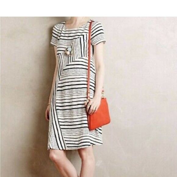 Anthropologie Maeve Stripestack Lagenlook Shift Knit Midi Flowy Comfy Dress M - Picture 1 of 9